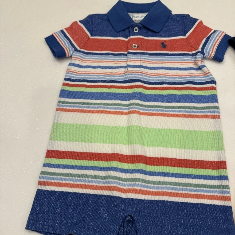 Ralph Lauren Baby Boy SET OF 2 Polo One Pieces Rompers Sz 6 Mo